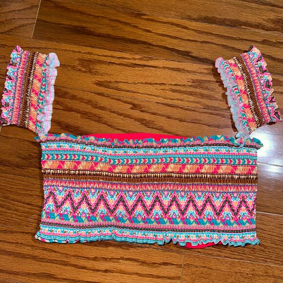 Body Glove Bliss Off The Shoulder Smocked Southwestern Print Bikini Top Size L - Picture 6 of 13